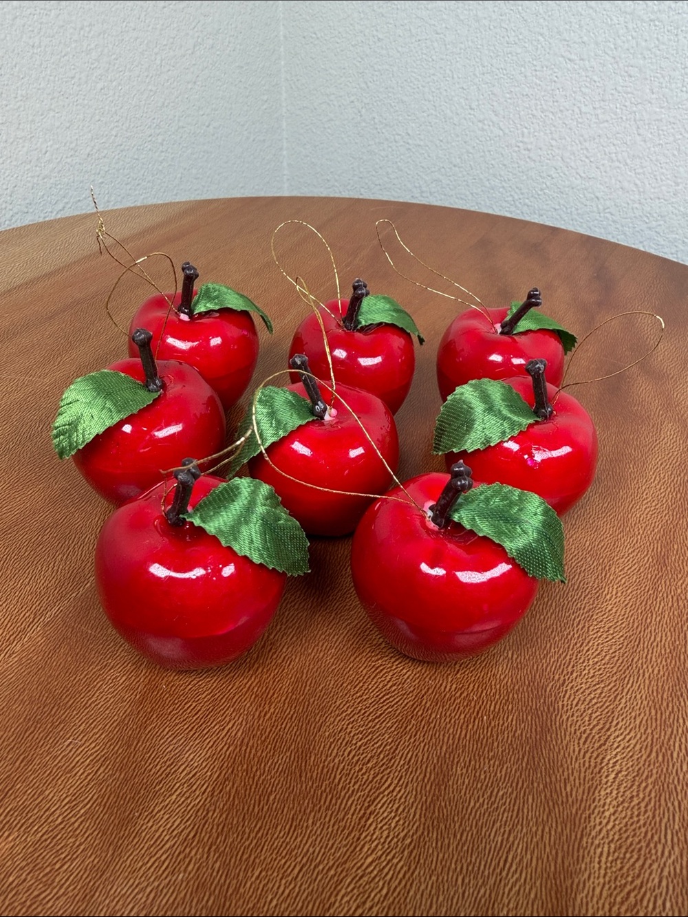 Vintage 1990s Apple Christmas Tree Ornaments Set Of 8 Faux Lacquered Finish